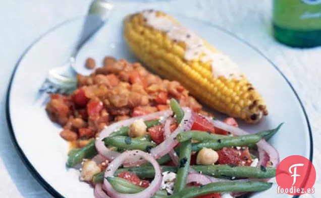 Ensalada de Frijoles Verdes, Garbanzos y Tomate