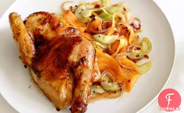 Gallinas Glaseadas Con Ensalada De Pepino Y Melón