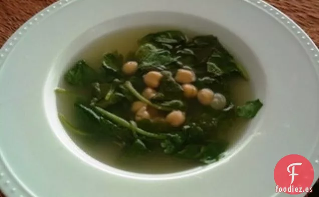 Sopa Simple de Espinacas y Garbanzos con Limón y albahaca