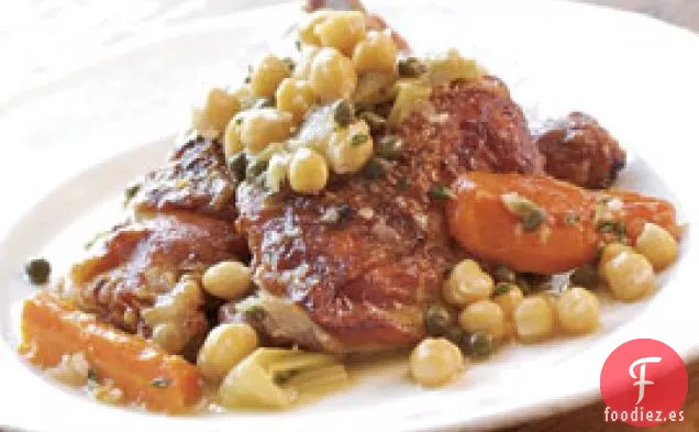 Muslos De Pollo Estofados Con Limones, Aceitunas Y Garbanzos En Conserva