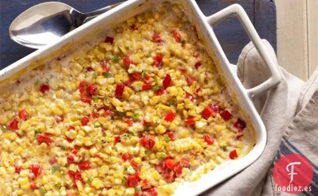 Maíz Cremoso Al Horno Con Pimientos Rojos y Jalapeños