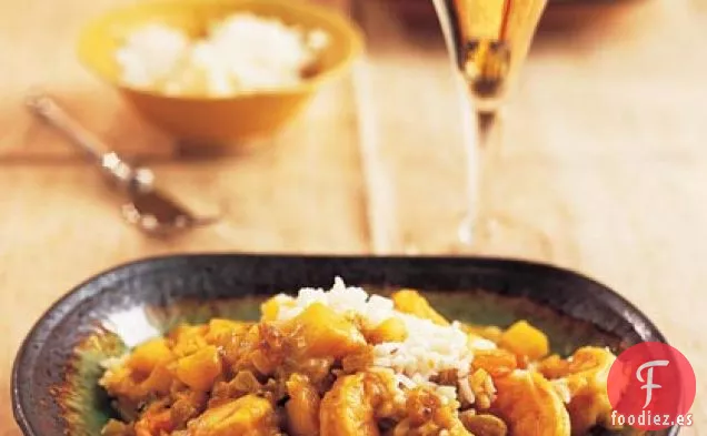 Curry de Camarones y Manzana con Pasas Doradas