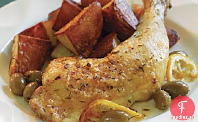 Piernas De Pollo Asadas Con Limón Y Aceitunas Verdes
