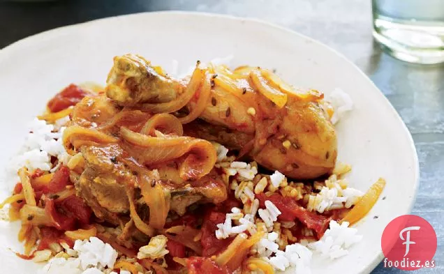 Muslos de Pollo Estofados con Especias con Vino Tinto y Tomate