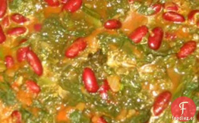 Hojas de Mostaza al Curry con Frijoles