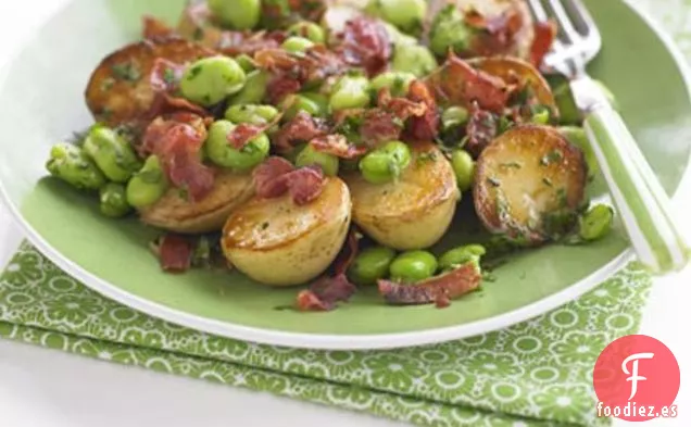 Patatas Fritas Con Jamón De Parma y Habas