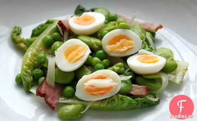 Lechuga Gema Estofada, Habas, Guisantes Y Jamón Con Huevos De Codorniz