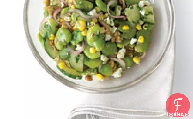 Ensalada De Habas Con Vinagreta De ajo Asado