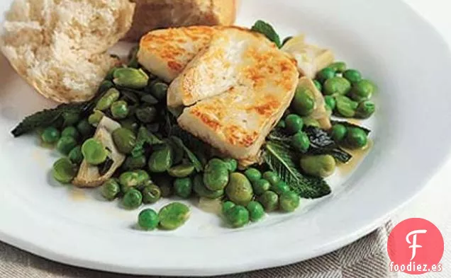 Halloumi Con Habas y Alcachofas