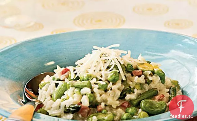 Risotto con Verduras de Primavera y Jamón Ahumado