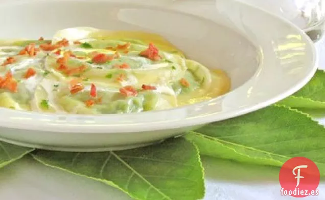 Ravioles De Guisantes Dulces Con Crema De Romero
