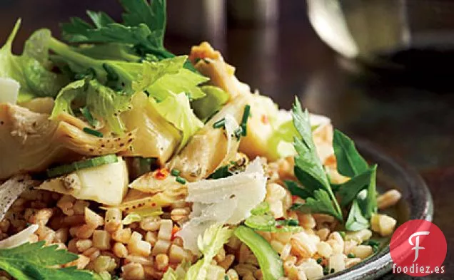 Farro con Alcachofas y Ensalada de Hierbas
