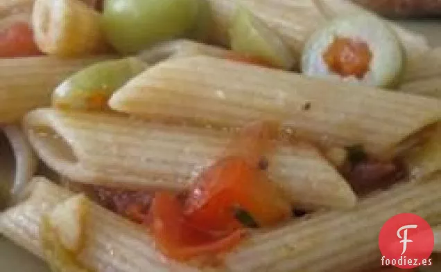 Rigatoni Con Berenjena, Pimientos y Tomates