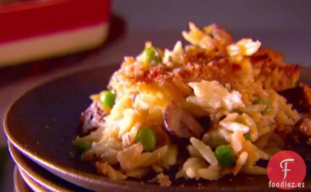 Orzo al horno con Fontina y Guisantes