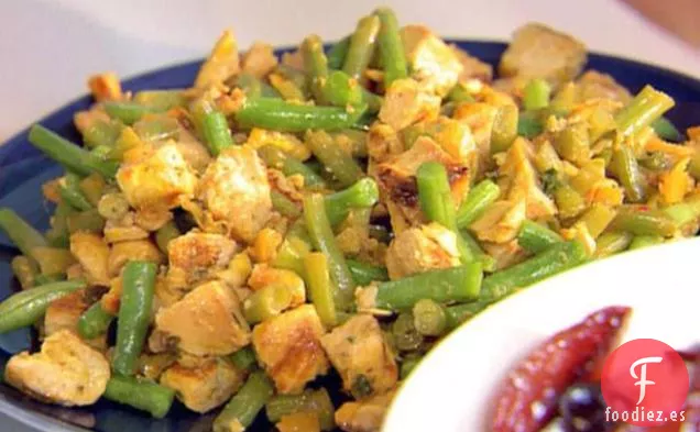 Pollo al Azafrán, Limón Hervido y Ensalada de Judías Verdes