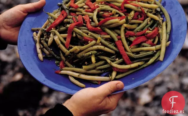 Judías Verdes de Albahaca con Pimientos Rojos Asados