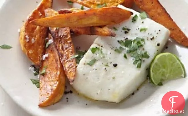 Fletán Con Patatas Fritas Y Lima