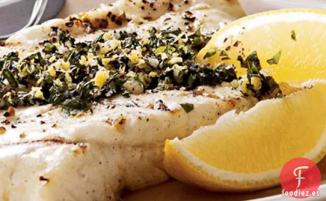 Fletán a la Parrilla con Gremolata de Menta y Limón