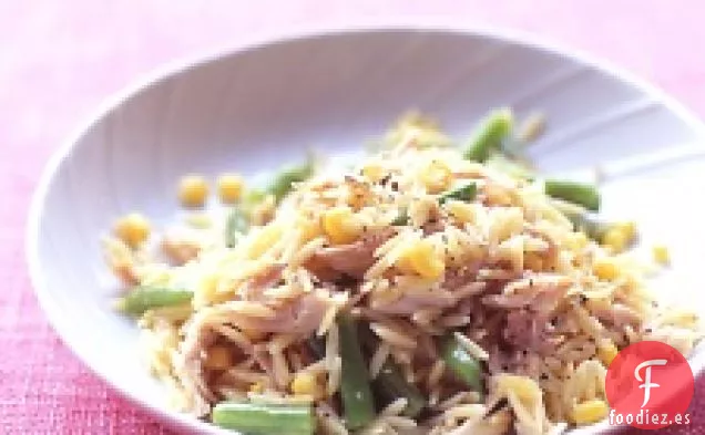 Orzo Con Pollo, Maíz Y Judías Verdes