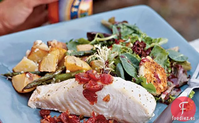 Fletán asado al horno con Chutney de arándanos