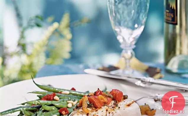 Fletán a la Parrilla con Condimento de Tres Pimientos