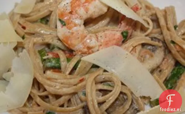 Camarones con Champán y Pasta