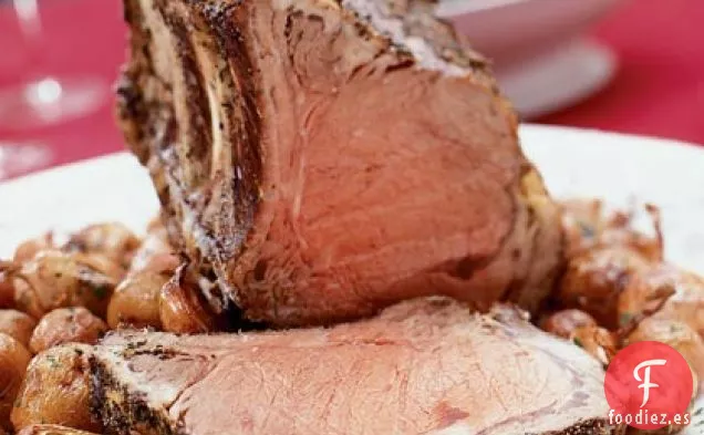 Costilla de primera Calidad con costra de Limón y Pimienta Asada con Verduras de Raíz