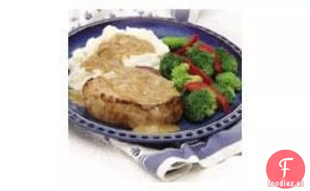 Chuletas de Cerdo y Salsa de Cebolla de Mostaza