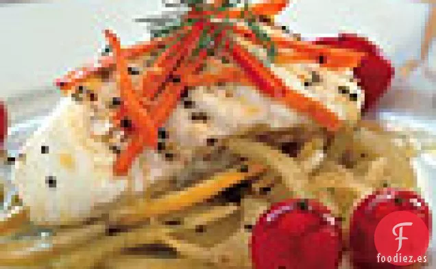 Halibut con Zanahorias, Hinojo, Limón y Ajo