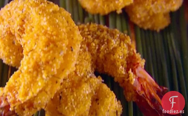 Camarones con Costra de Polenta con Mostaza y Mayonesa de Hierbas