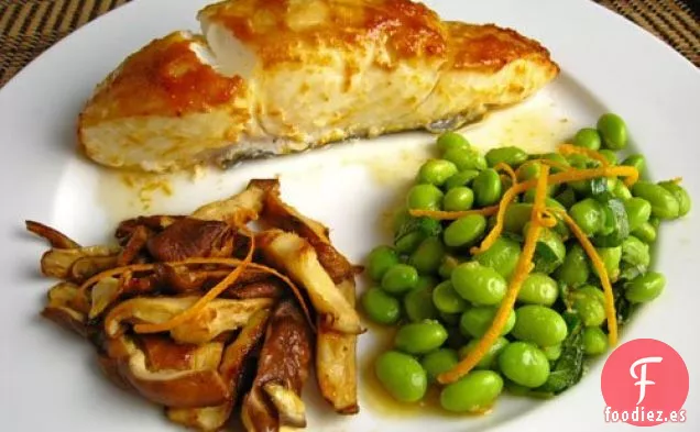 Fletán A La Parrilla Con Glaseado De Naranja Y Miso