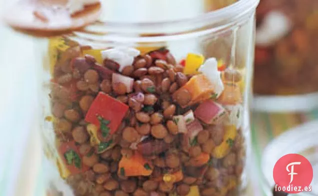 Ensalada De Lentejas Con Zanahorias, Tomates Amarillos Y Pimientos