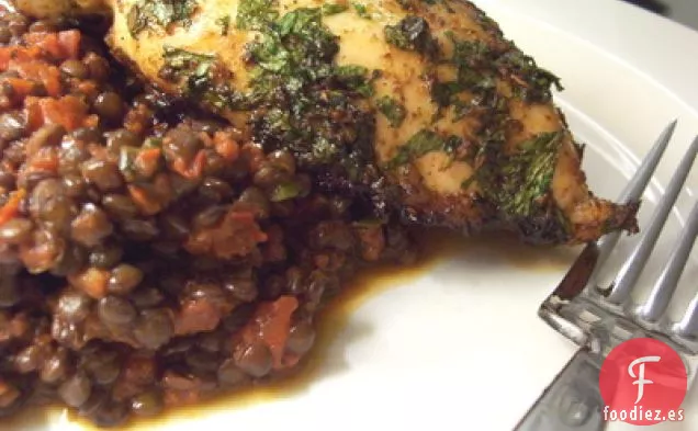 Pollo Marinado Charmoula Con Lentejas Harissa