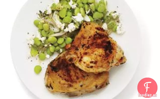 Pollo A La Parrilla Con Limón Y Ajo Con Ensalada De Frijoles De Lima