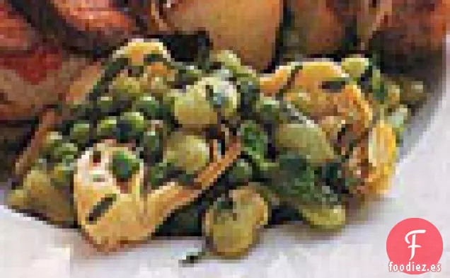 Ensalada de Alcachofas, Frijoles de Lima y Guisantes