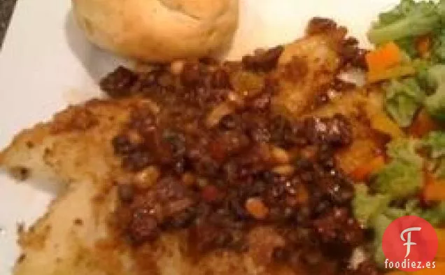 Fletán Asado en Sartén con Calvados y Salsa de Mantequilla de Jamón Serrano