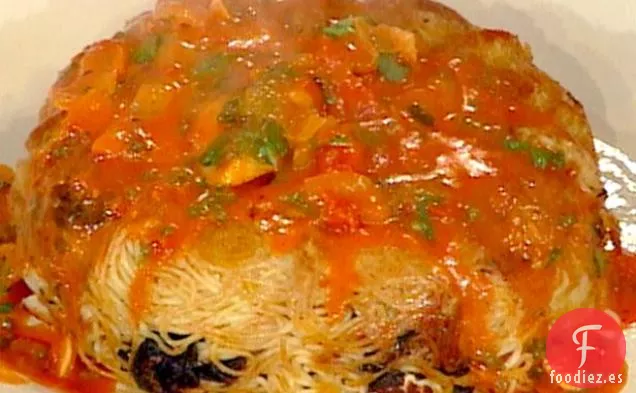 Timbales de Espagueti (Timpano Aglio Olio)