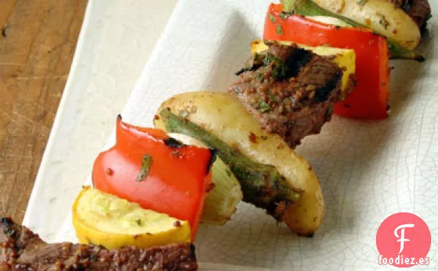 Kebabs de Carne de res, Quingombó y Patata