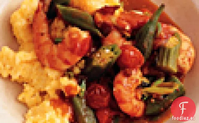 Salteado de Camarones, Okra y Tomate de Nueva Orleans