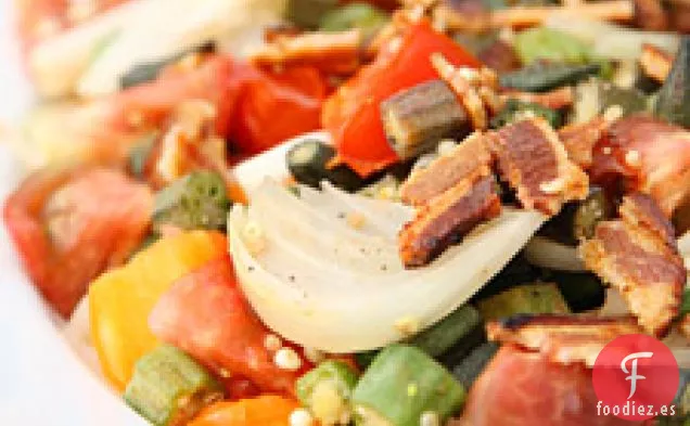 Okra Salteada Con Tomates De Herencia Y Tocino
