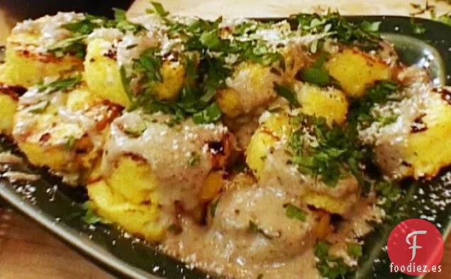 Polenta a la Plancha con Vinagreta de Morcilla