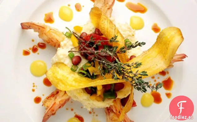 Sémola De Camarones, Manchego Y Chorizo Con Salsa De Frijoles Rojos