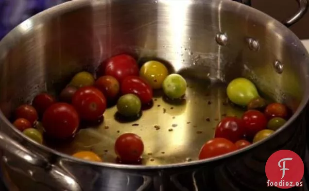 Tagliatelle con Camarones de Roca, Maíz y Tomates Cherry Estallados