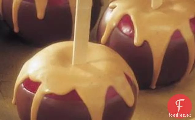 Manzanas Bañadas en Chocolate y Mantequilla de Maní