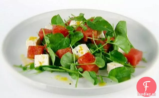 Sandía Con Berros y Queso Feta