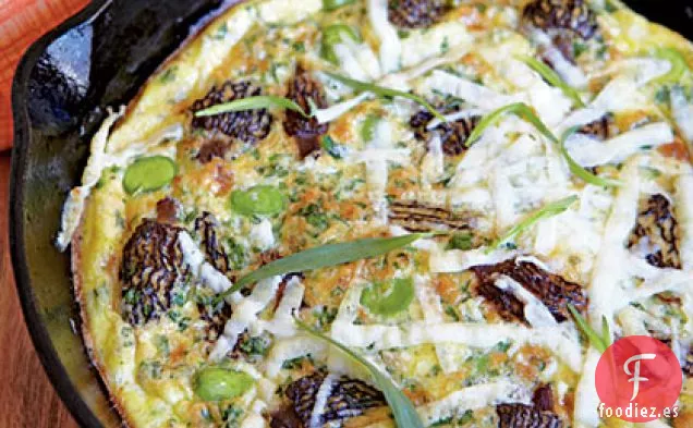 Frittata con Colmenillas, Habas y Queso Pecorino Romano