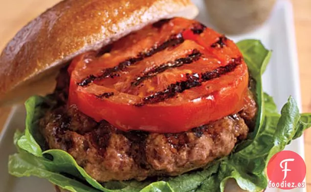 Hamburguesas de Ajo y Tomillo con Tomate a la Parrilla