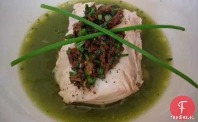 Cucharada: Fletán (y berberechos) en caldo de hierbas de Martha Stewart