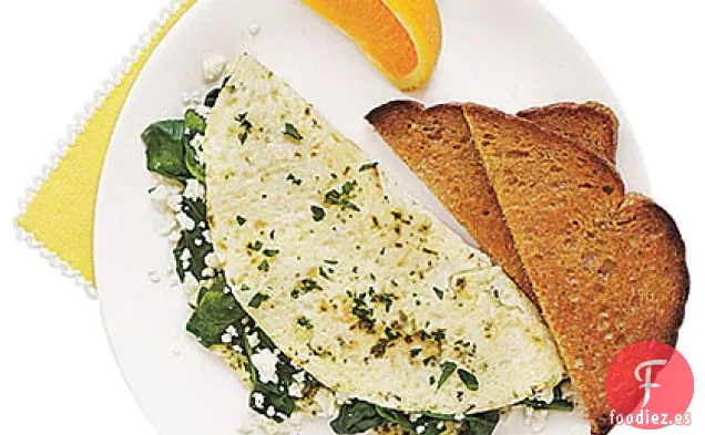 Tortilla de Clara de Huevo con Espinacas, Queso Feta y Hierbas