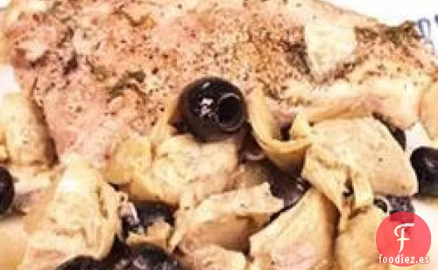 Pollo al Horno con Alcachofas y Aceitunas Negras